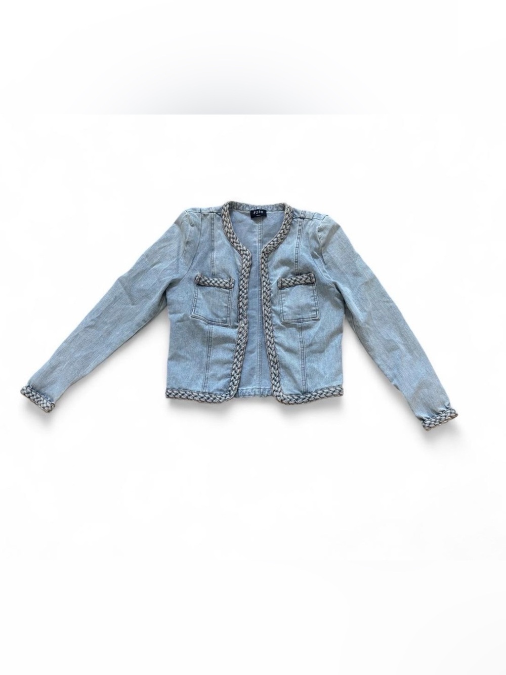 FATE Light Blue Braided-Trim Denim Jacket